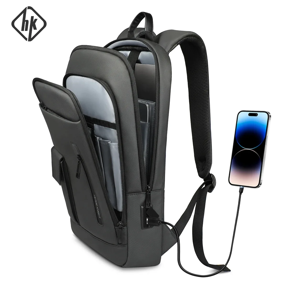 Ian Slim-Sac à dos pour ordinateur portable avec port USB pour homme, sac de travail léger pour collège, sac à dos de voyage, 15.6 en effet, affaires