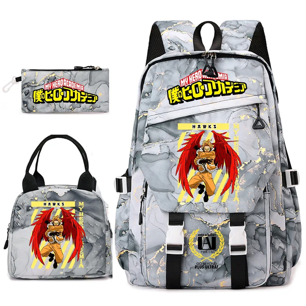 ensemble de sacs à dos scolaires imprimés my hero academia pour filles, sac à dos décontracté léger pour étudiantes avec sac à lunch et trousse à crayons