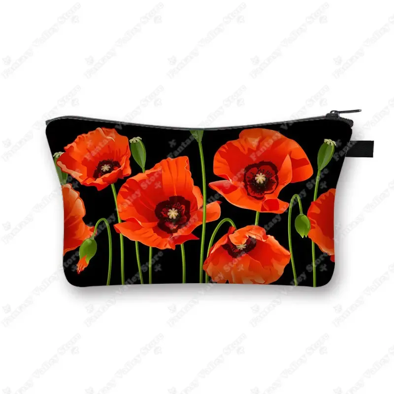 belle trousse à cosmétiques à imprimé de coquelicot rouge pour femmes, petite pochette, organisateurs d'articles de toilette, sacs à cosmétiques hip hop, trousse de maquillage mignonne