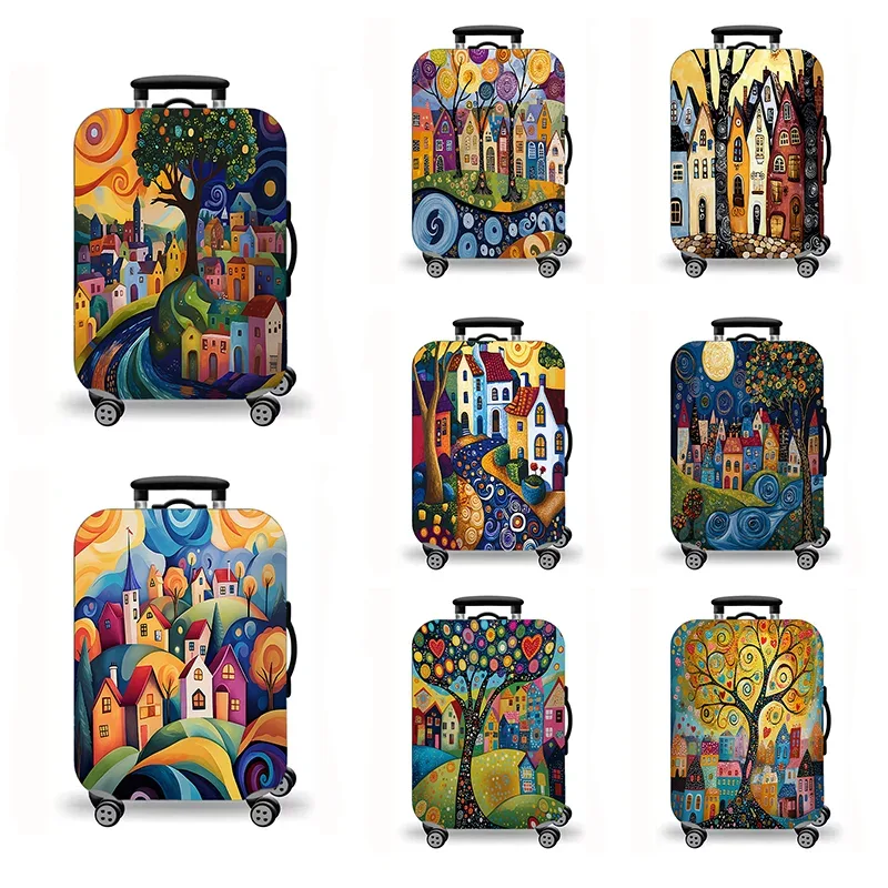 housse de bagage, housse de protection extensible pour valise avec imprimé artistique folklorique de ville de 
