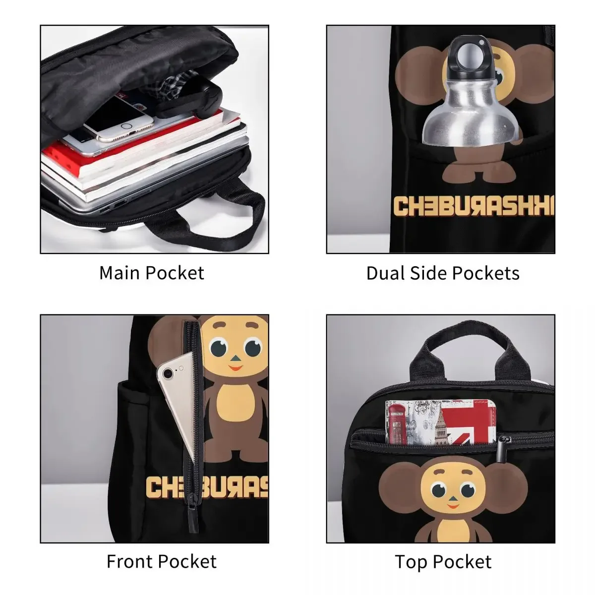 sac à dos cheburashka, sac à dos de grande capacité pour garçons et filles, sac d'école, sacs à bandoulière pour hommes et femmes