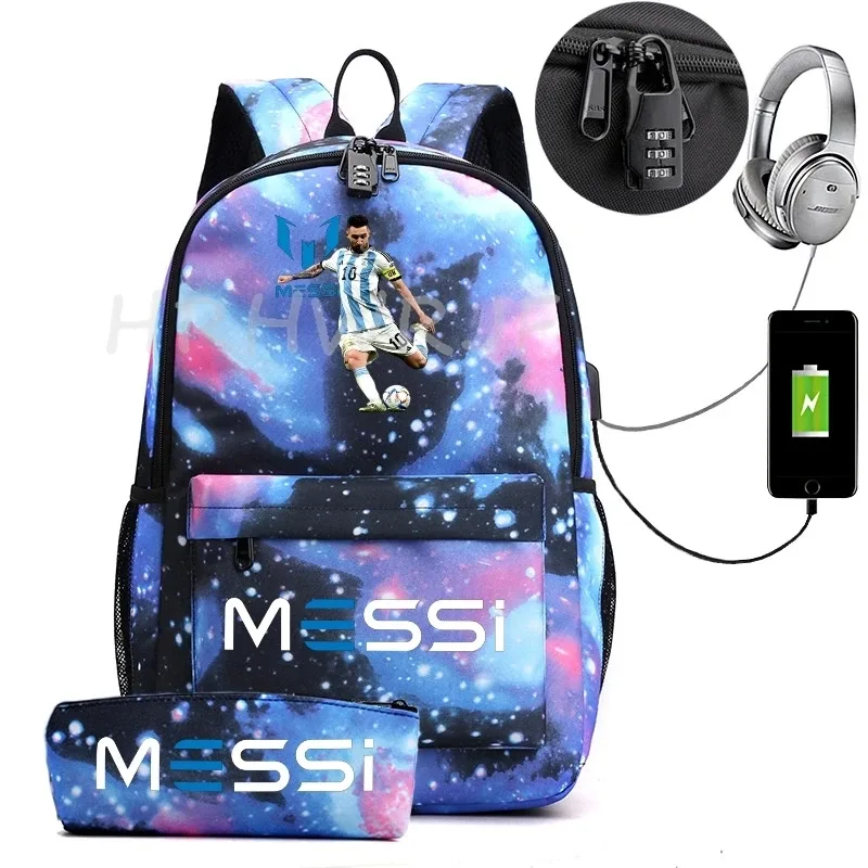 sac à dos de sport messi camouflage pour femmes et hommes, sac à dos pour ordinateur portable pour adolescents, étudiants, sac à dos orthopédique de voyage avec trousse à crayons 2 pièces