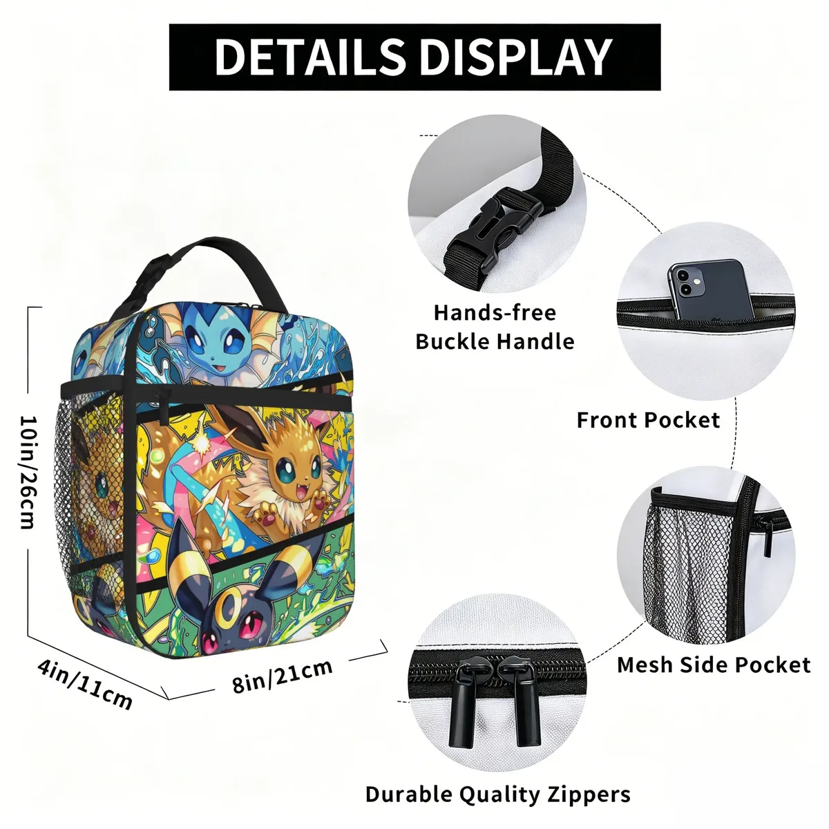 sac de rangement avec fermeture à glissière, 1 pièce, pochette pokemon, boîte à lunch scolaire, réutilisable pour sac à lunch