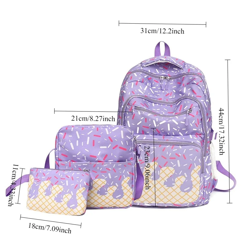lot de 3 sacs à dos style coréen pour filles et étudiantes, série crème glacée