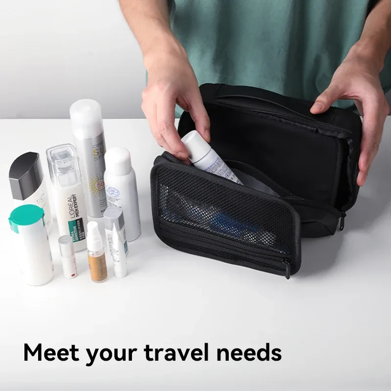 trousse de toilette de voyage mark ryden avec crochet, trousse de toilette en pu oxford hydrofuge avec plusieurs compartiments pour hommes et femmes