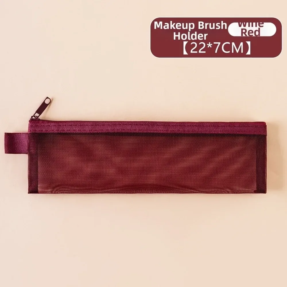 nouvelle trousse de rangement en maille pour pinceaux de maquillage, couleur unie, avec fermeture éclair, étui portable pour stylos, pochette de rangement pour stylos