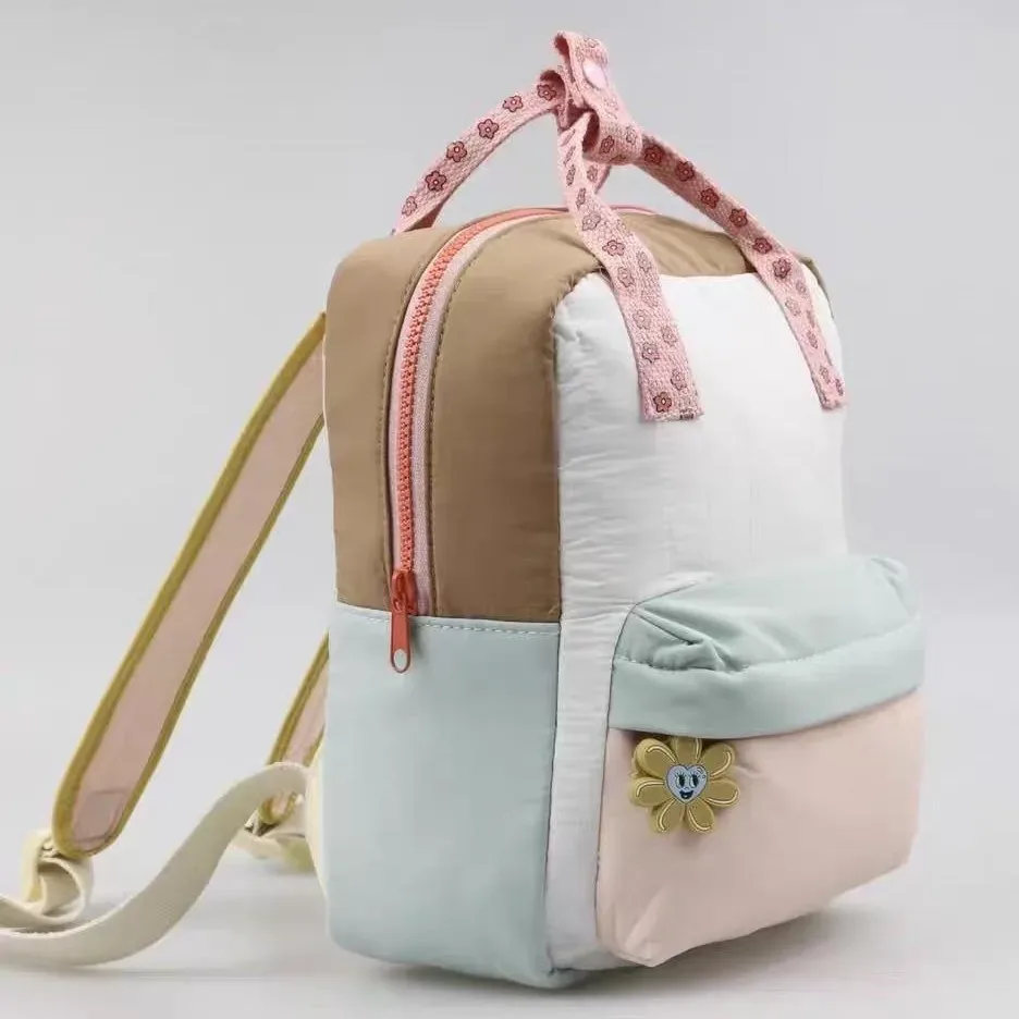 sac à dos enfant brodé avec pendentif tournesol mignon, personnalisable avec nom, sac à main bicolore, sac de voyage pour collations, sac de voyage pour campus
