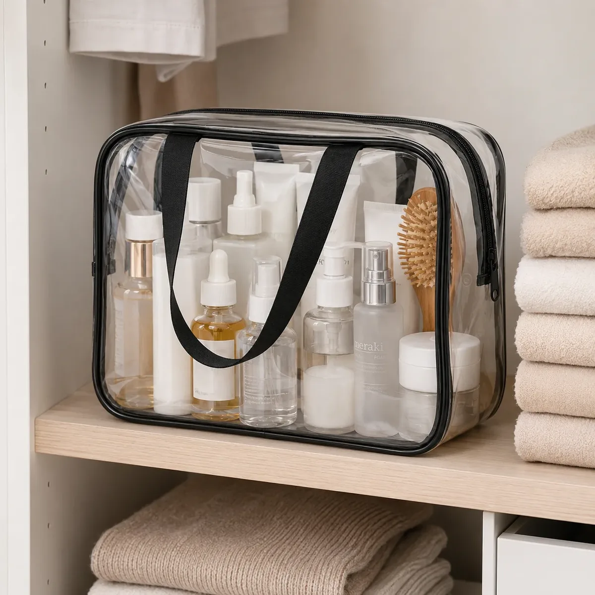 grande trousse de toilette transparente en pvc imperméable, organiseur de voyage avec poignées pour femmes, rangement pour salle de bain et plage