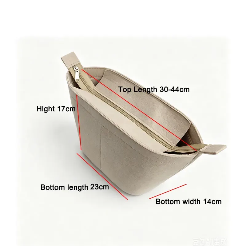 organisateur de sac trapézoïdal avec insert et couvercle zippé, compatible avec les paniers classiques tressés à la main lafite pour adolescents l23/35xh17xw14cm