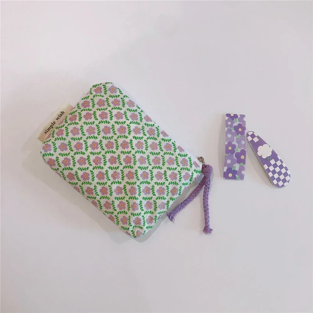 petit sac de maquillage cosmétique, mini sacs de rangement floraux en coton pour femmes, étui de maquillage pour rouge à lèvres, petit porte-monnaie pour enfants, pochette pour pièces de monnaie