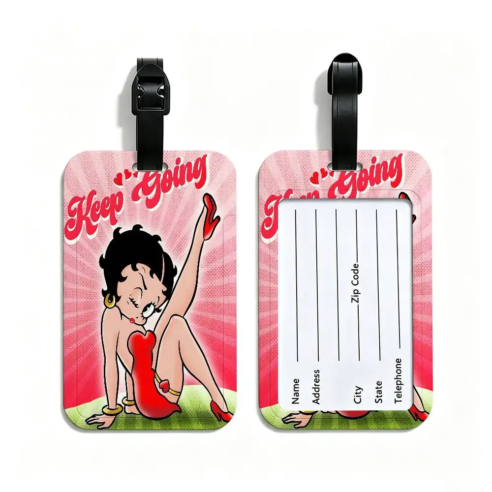 étiquette de bagage anti-perte en pvc avec motif de dessin animé b-betty b-boop, porte-carte d'identité, étiquette de nom pour voyage en plein air.