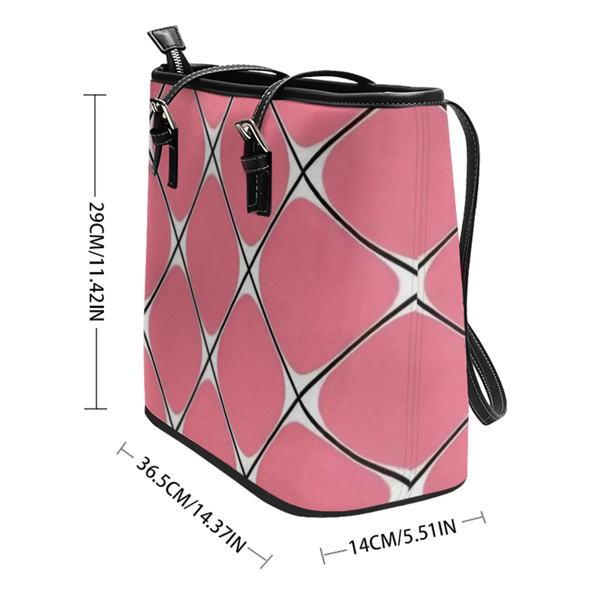 sac à bandoulière en cuir pvc oxford imprimé grille diamant rose, fourre-tout léger à fermeture éclair, usage quotidien, sac à main convertible pour le travail et le week-end