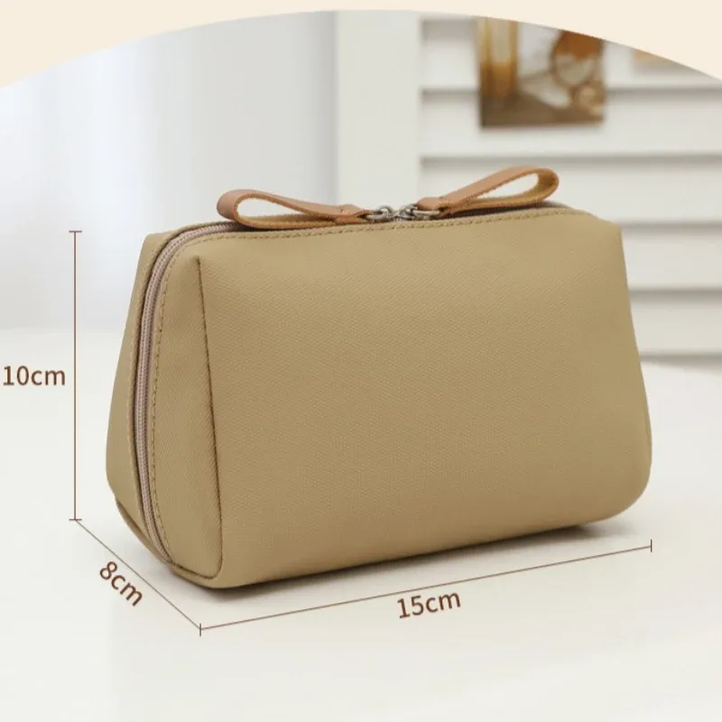 pochette de maquillage en cuir de couleur unie pour femme, pochette cosmétique à fermeture éclair pour fille, sac de rangement portable pour rouge à lèvres, trousse de toilette, organiseur