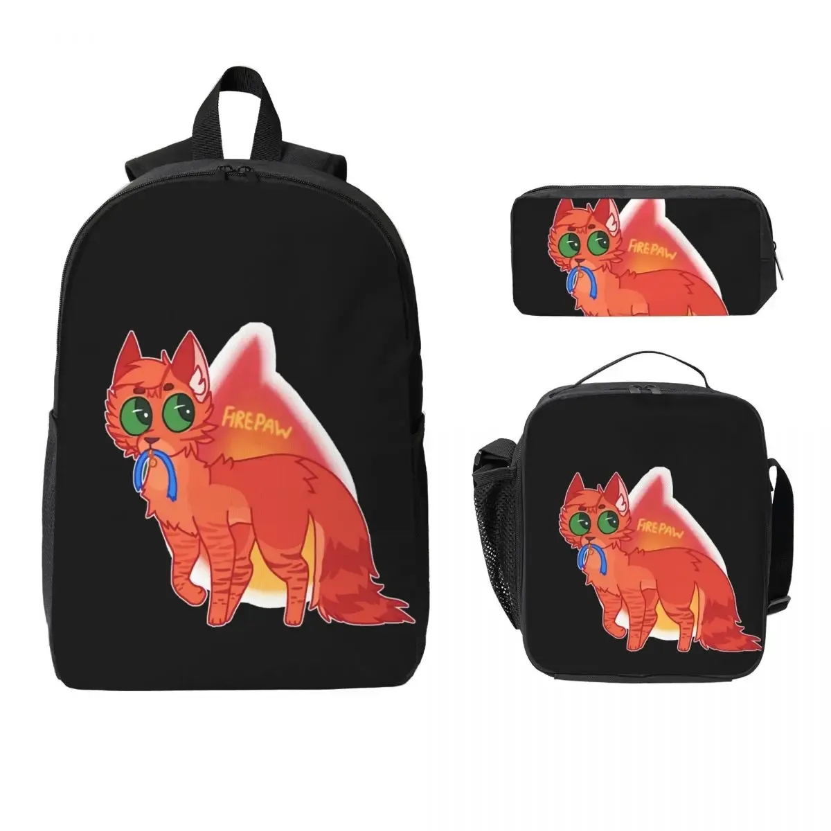 guerrier chats couleur roue sac à dos étudiant garçons filles bookbag sac d'école ordinateur portable sacs à bandoulière 3ps sac à déjeuner isolé trousse à crayons