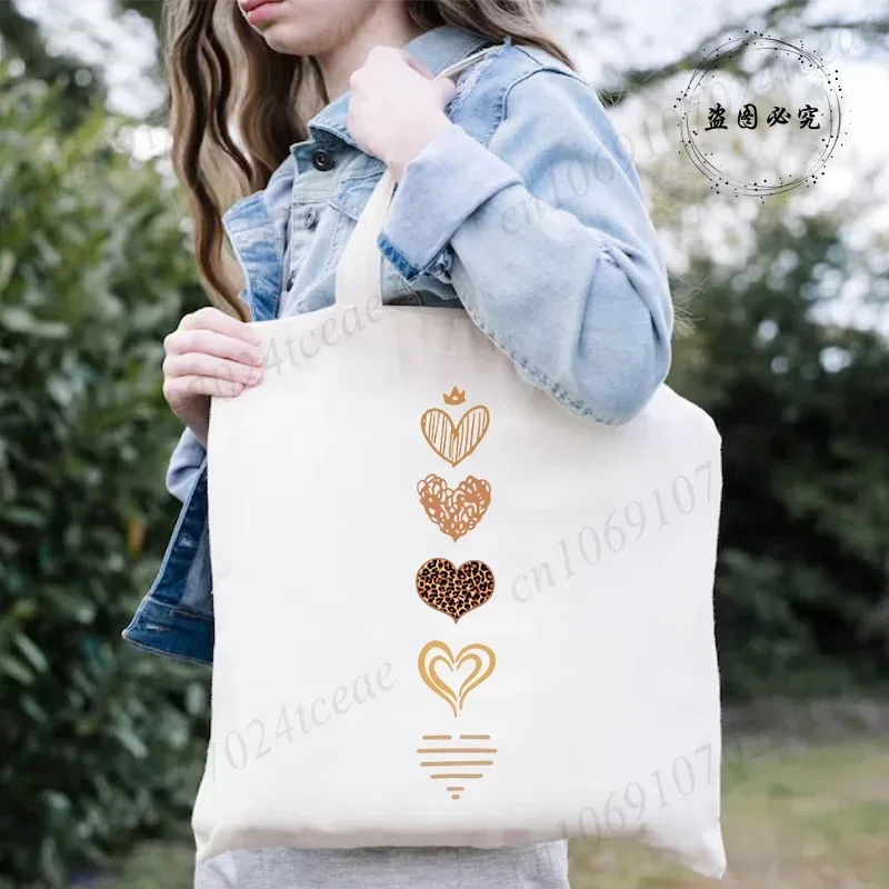 sac de shopping pour femmes minimaliste aquarelle coeur imprimé graphique sacs à bandoulière étudiants filles fourre-tout décontractés femmes sacs à main hg01