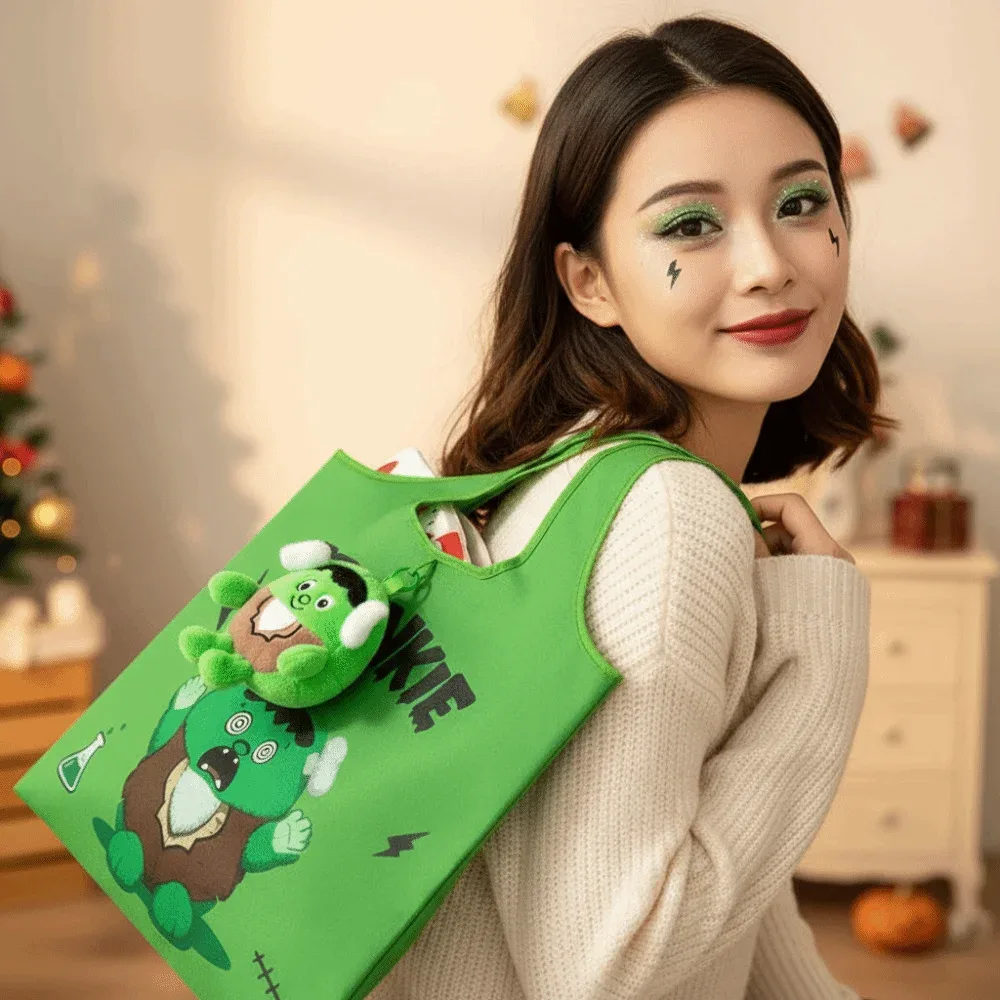 sac fourre-tout d'halloween de couleur unie, mini sac à main de dessin animé peu encombrant, pliable rapidement et ultra-léger
