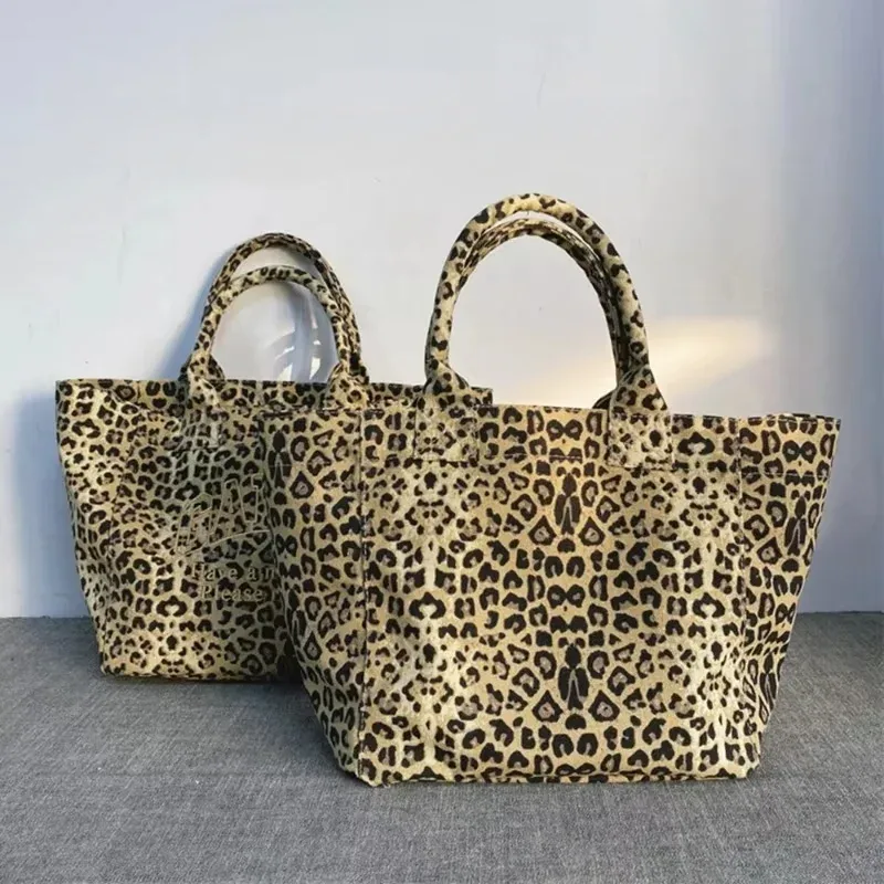 sac fourre-tout en toile rétro à imprimé léopard, sac à bandoulière de grande capacité pour le travail, l'école et le shopping