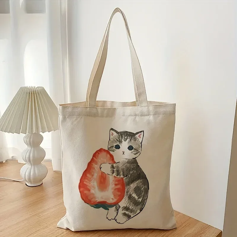 sacs à bagages chats mignons, 1 pièce, sac de shopping vintage en toile de dessin animé harajuku, sacs à bandoulière amusants pour femmes, cadeaux kawaii pour enfants