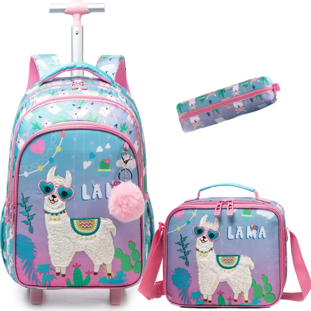 sac à dos à roulettes avec ruban nœud papillon pour enfants, sacs à dos mignons pour filles, sac à roulettes pour élèves du primaire