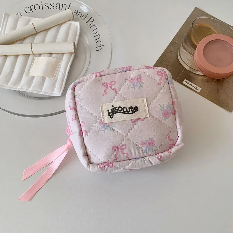 sacs à cosmétiques coréens avec nœud papillon et dentelle pour femmes, sac de maquillage doux à main, sacs de rangement d'articles de maquillage de voyage pour filles, mode