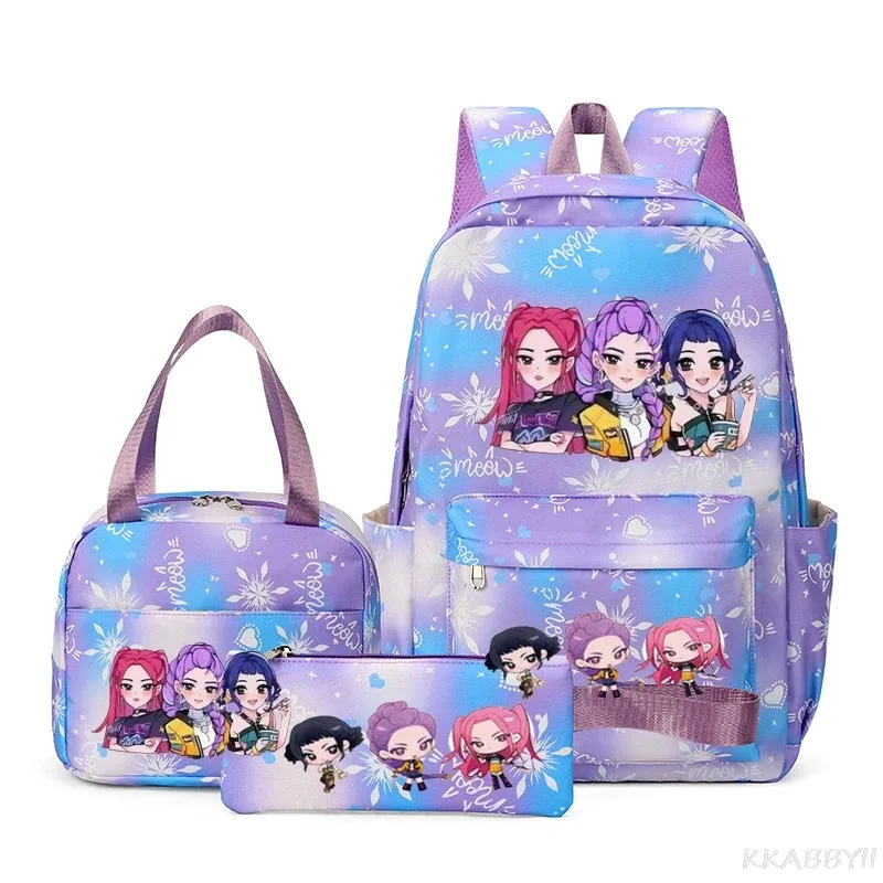 ensemble de 3 sacs à dos kpop demon hunters, sac d'école, sac à déjeuner, trousse à crayons, cadeau de rentrée scolaire pour fille, mochila de loisirs, sacs de voyage pour adolescents