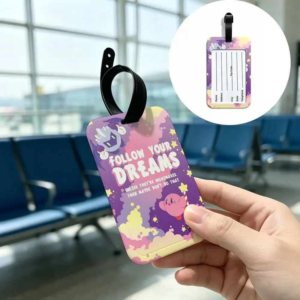étiquette de bagage de voyage k-kirbys en pvc, étui pour carte d'information, marqueur de nom anti-perte pour sac à dos