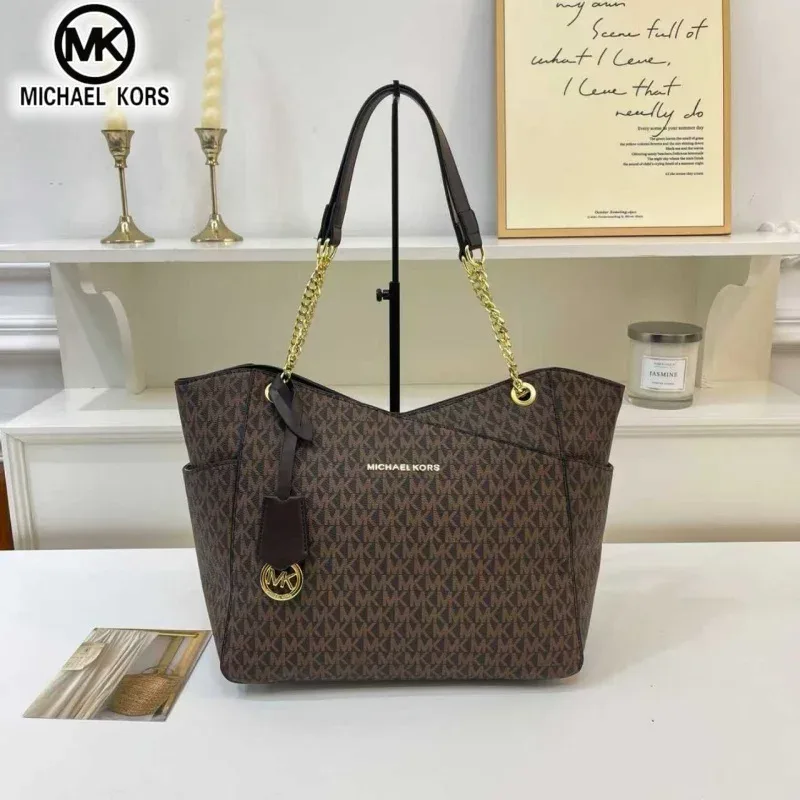 michael kors sac à bandoulière décontracté pour femme, sac fourre-tout grande capacité mk, sac fourre-tout classique à motif floral et lettres, sac de voyage