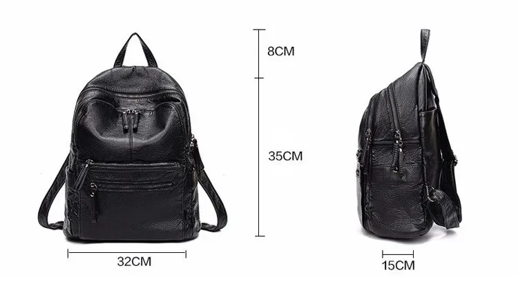 nigedu – sac à dos en cuir pu souple pour femmes, grande capacité, noir, décontracté, pour l'école, pour livres, sac de voyage, sac de jour, mochila