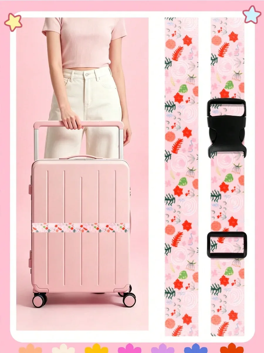 sangle de bagage réglable pour valise, ceinture de voyage à imprimé mignon avec boucle, sangle de fixation souple en tissu anti-déchirure pour valise
