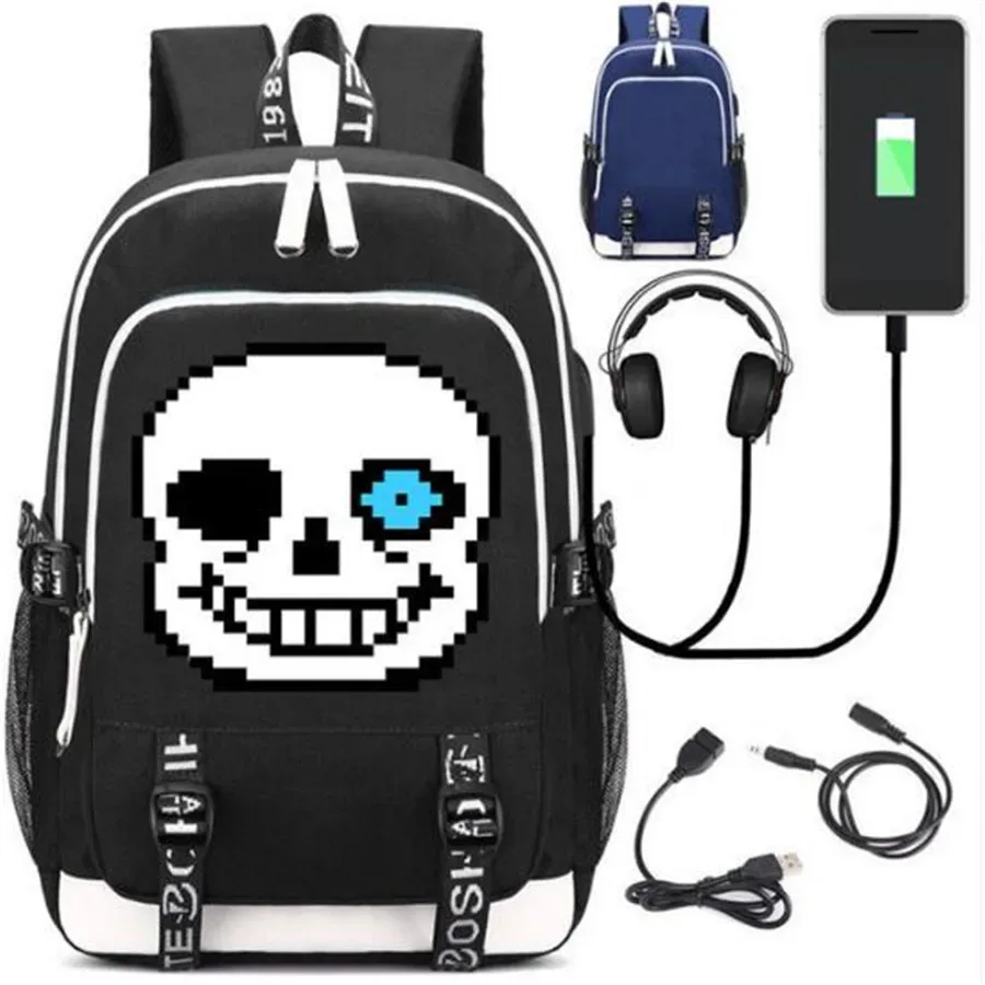 undertale game sac à dos sans rucksack, sac à dos avec port usb fashion, serrure, sauna, téléphone, ordinateur portable de voyage, sac d'école pour étudiants, cadeau
