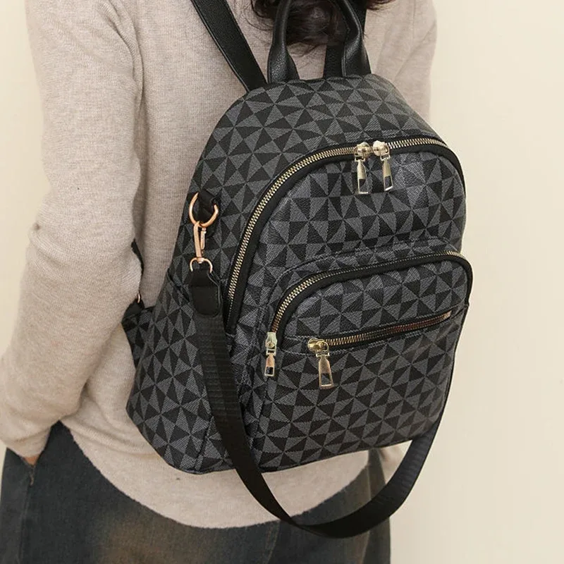 sac à dos imprimé en pu souple pour usage quotidien, rangement multi-couches, sac à la mode à sangle réglable pour femmes, idéal pour un style décontracté et urbain