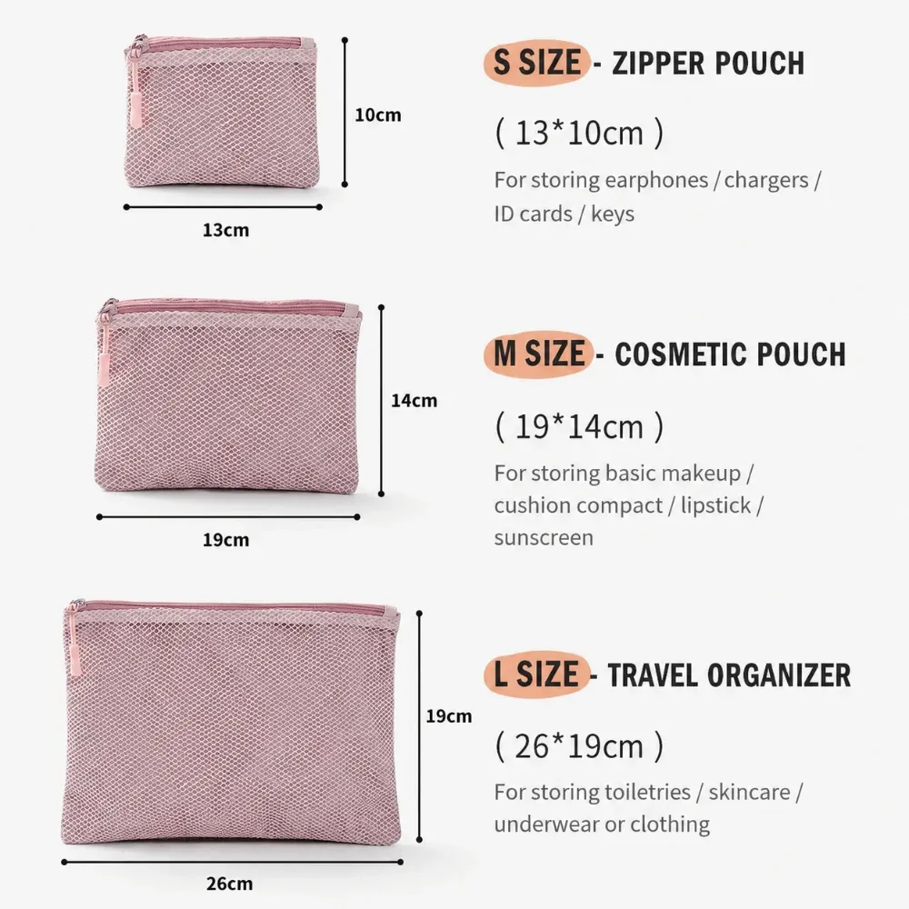 pochette de rangement polyvalente en maille à double fermeture éclair, en polyester, multi-tailles, pochette à cosmétiques double couche, pour câbles et chargeurs