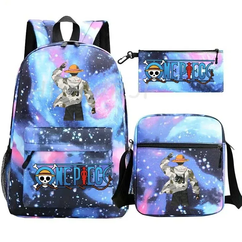 sac à dos anime one piece monkey d. luffy, grande capacité, décontracté, pour étudiants, sac d'école, 3 pièces, léger, pour femmes et hommes, voyage, mochilas décontractées