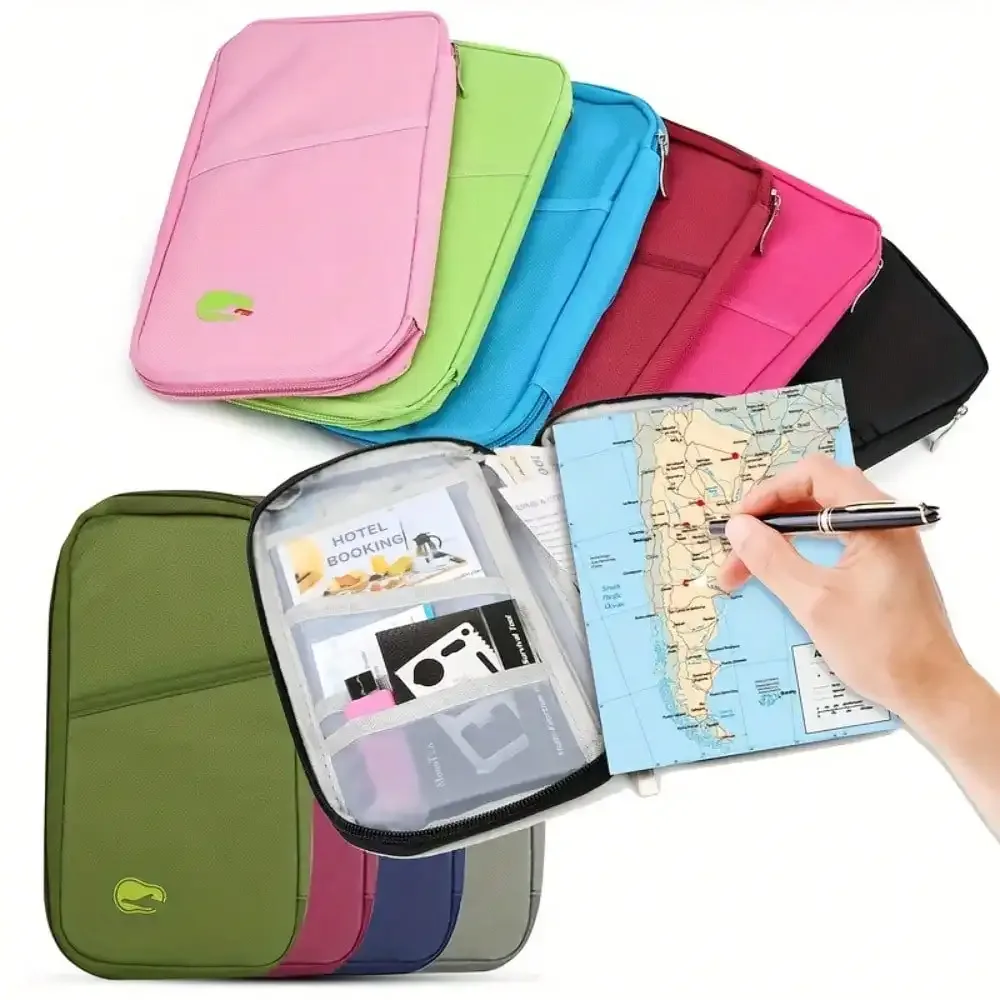 porte-passeport de voyage avec fermeture éclair - avec compartiments pour argent liquide, documents d'identité, cartes de crédit et emplacement pour téléphone