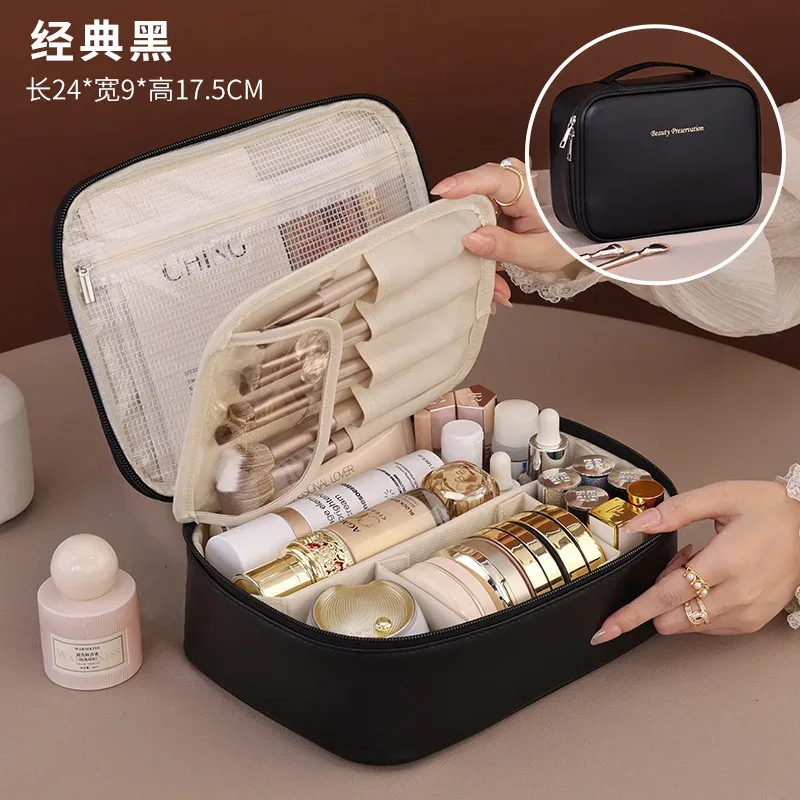 sac cosmétique en cuir moderne, ouvert, portable, détachable, multifonctionnel et imperméable, en gros, en stock, transfrontalier, le plus vendu