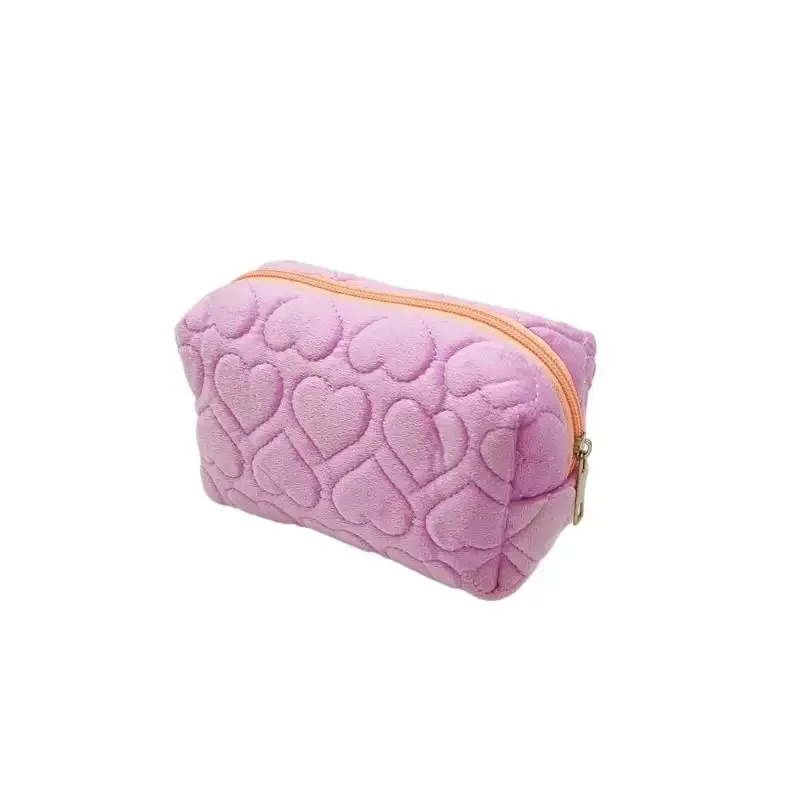 sac de maquillage en peluche à motif d'amour pour femmes, grands sacs à cosmétiques portables de voyage et de transport, trousse de toilette à fermeture éclair, sacs de rangement de lavage