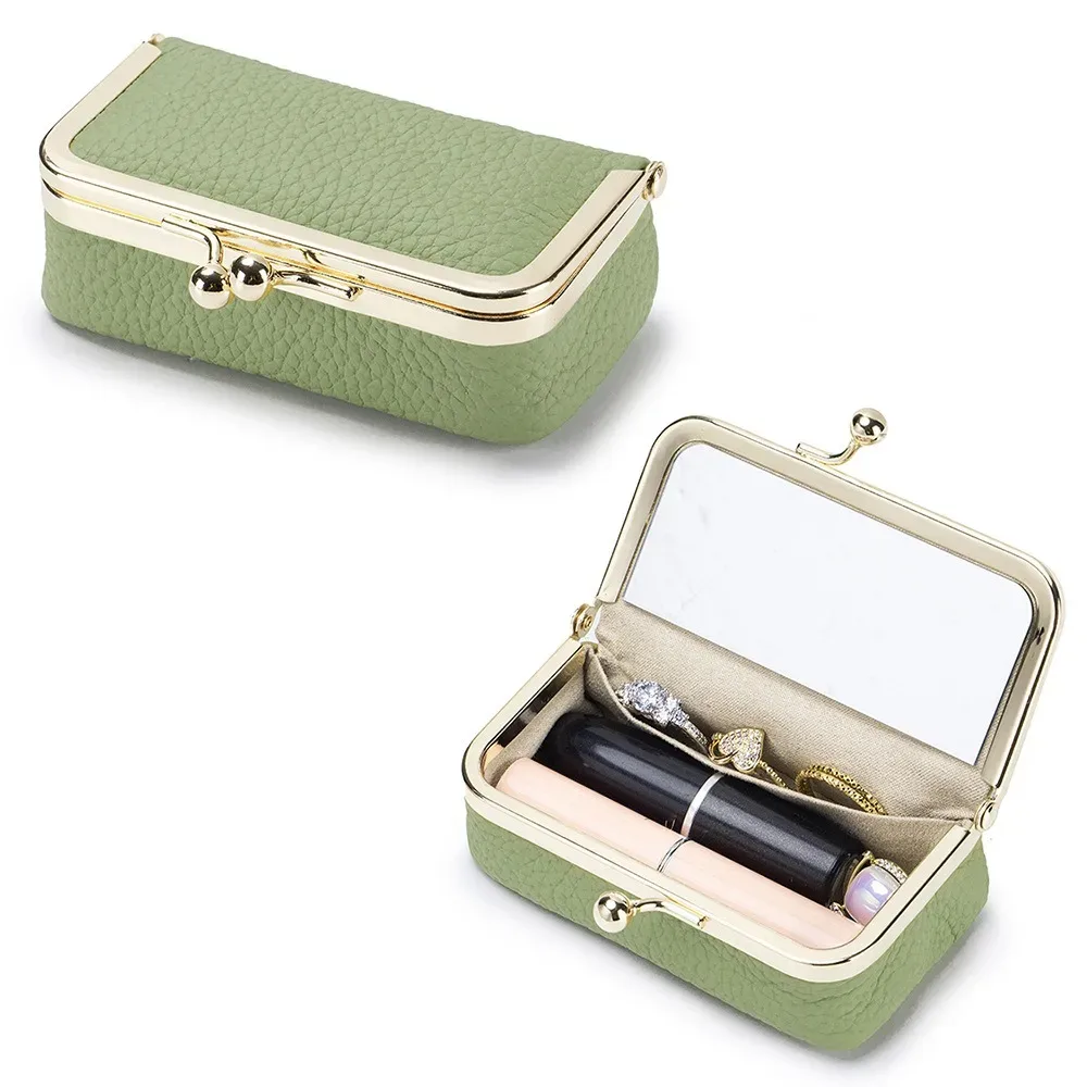pochette à rouge à lèvres portable avec miroir de maquillage, sac à bijoux en cuir exquis, anti-éclaboussures, sac cosmétique multifonctionnel, rangement