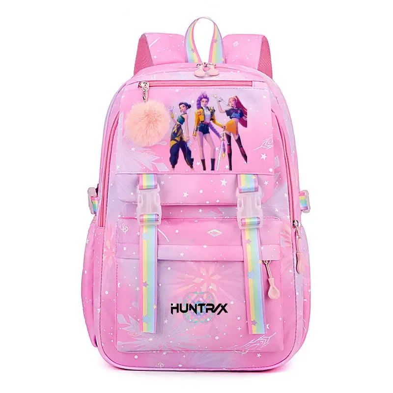 sacs à dos k-pop demon hunters, imprimés aux couleurs vives, en nylon, simples, grande capacité, pour l'école, avec boucle, pour ordinateur portable, pour adolescents