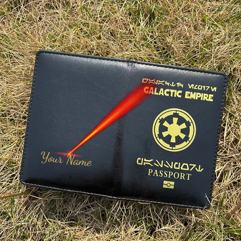 porte-passeport empire galactique, étui en cuir pu avec nom personnalisé pour passeport, portefeuille de voyage à la mode, organisateur de documents
