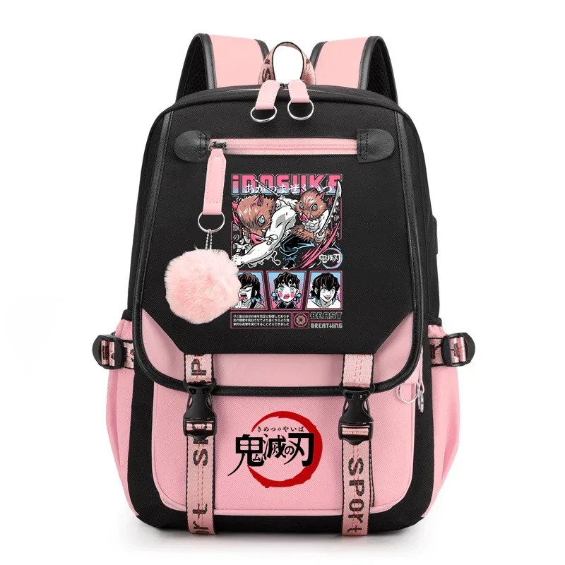 sac à dos imprimé demon slayer anime pour filles, sac à dos d'école décontracté, sac à dos de voyage léger pour adolescents