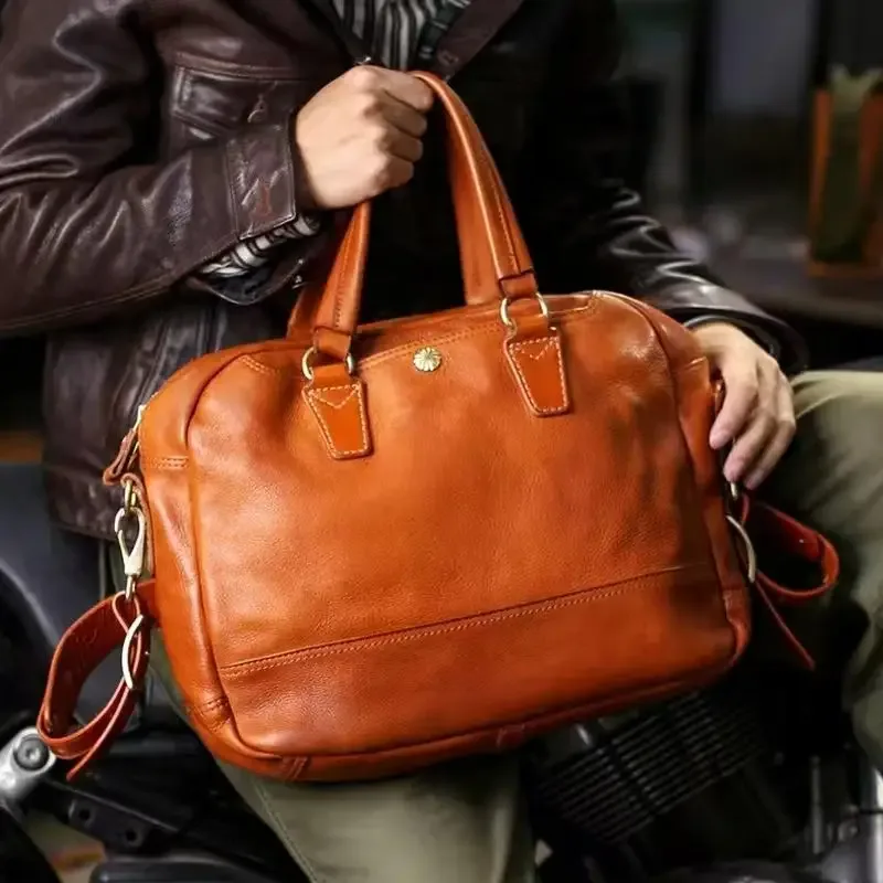Sacs à main pour hommes en cuir de vachette tanné, fabriqués à la main par des designers de style business casual, sacs pour ordinateur portable, sacs de voyage, sacs de travail, sacs messagers en cuir véritable