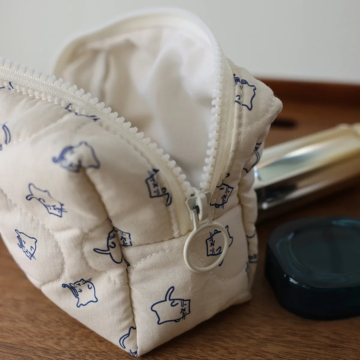 sac de rangement mignon en tissu pour chaton peint à la main, trousse de toilette portable de voyage, trousse de maquillage pour femme