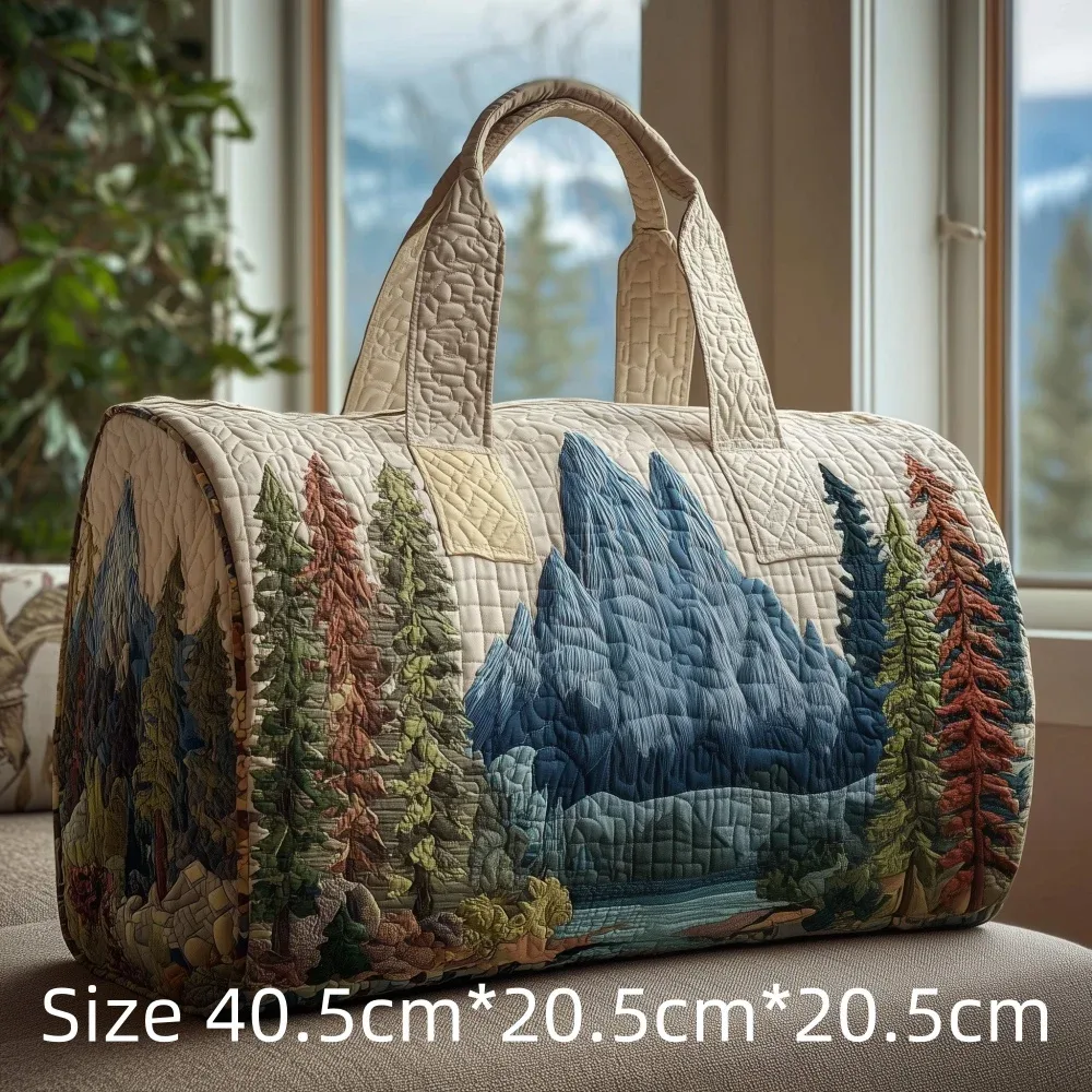 sac de voyage matelassé imprimé en 3d, fourre-tout de week-end, sac de sport, sac à main, motif cabane en montagne et forêt d'automne, paysage naturel vintage, pour femmes et hommes
