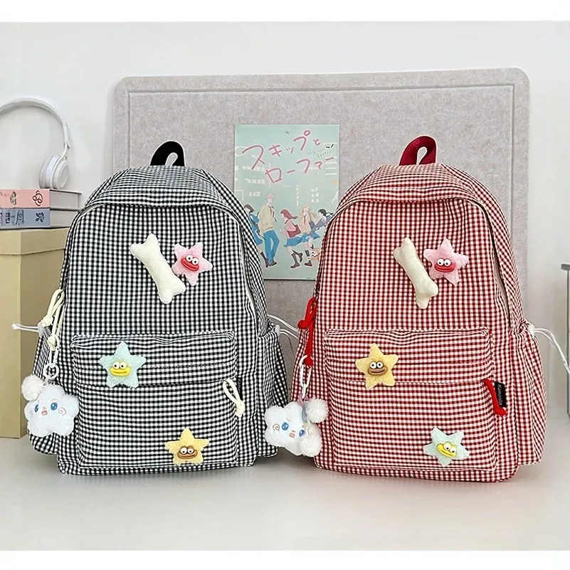sac à dos décontracté à carreaux pour femme, style frais, en nylon, tendance urbaine, idéal pour les voyages et les loisirs, pour lycéennes