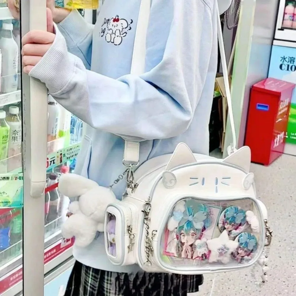 Y2K coréen Kawaii chat Lolita sac mignon PU sac à bandoulière filles poche transparente Harajuku sac à bandoulière femmes mode sacs à dos
