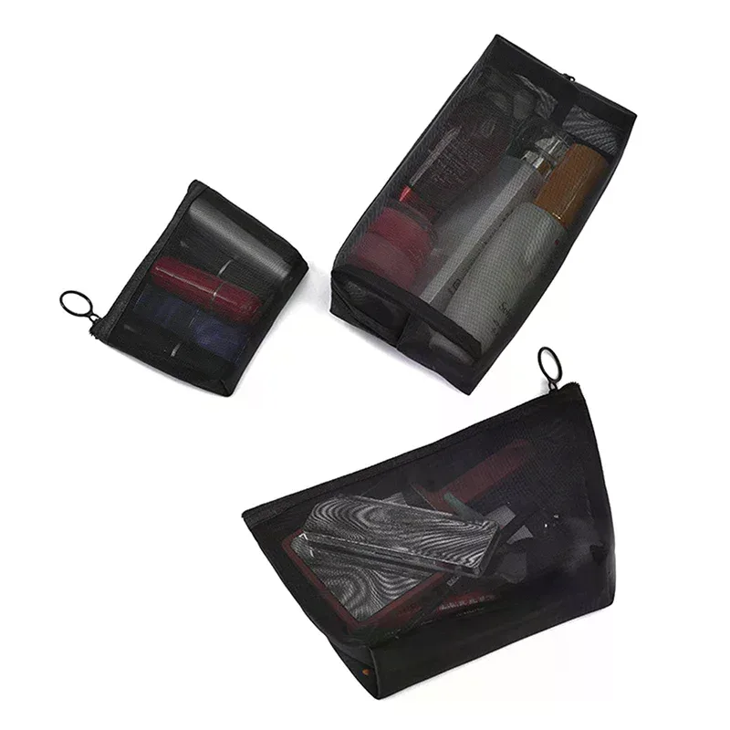 trousse de maquillage transparente en maille à 3 tailles, organisateur de rangement, pochette de voyage pour femmes, sac cosmétique décontracté à fermeture éclair, trousse de toilette
