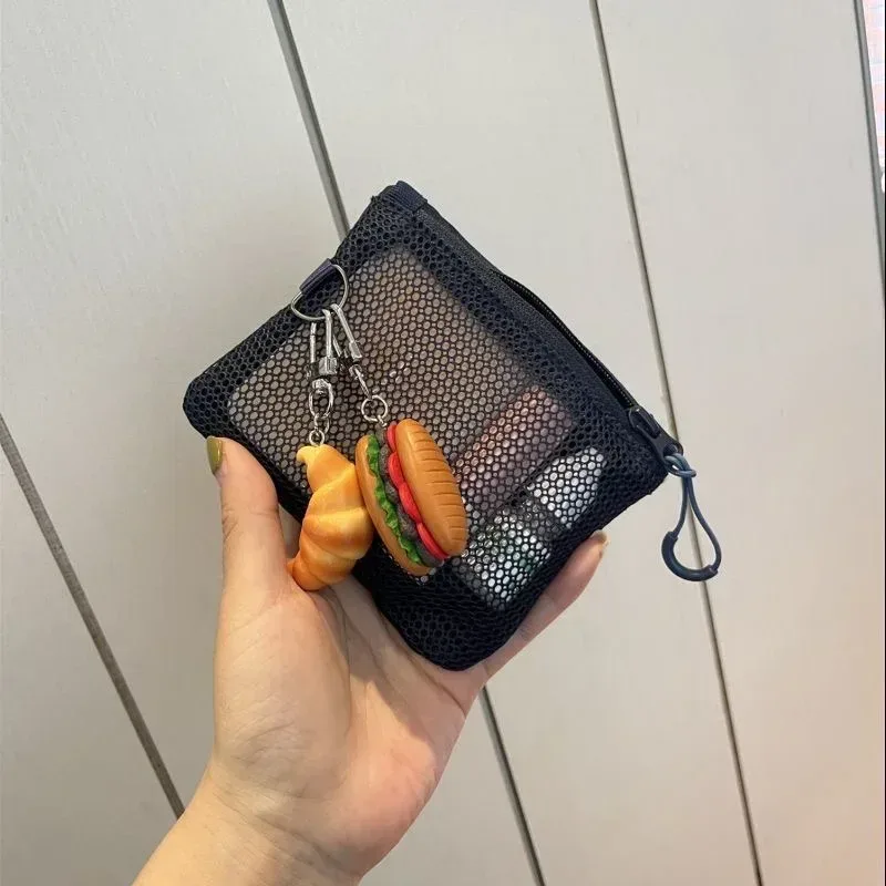 Portefeuille court Portable en maille, Double couche, fermeture éclair, porte-monnaie carré en Nylon, porte-carte, sac de rangement de maquillage, nouvelle collection