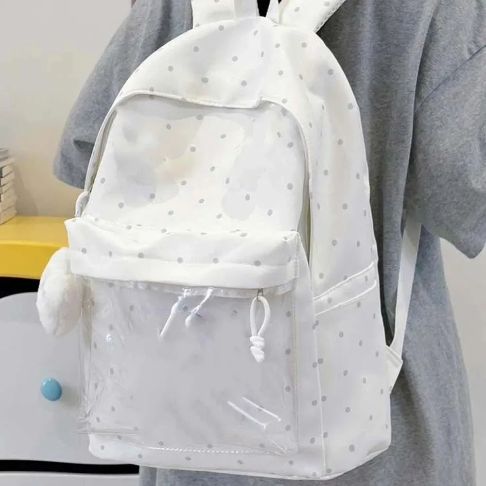 sac à dos transparent de style japonais ita bag avec bretelles réglables, fenêtre transparente, fermeture éclair, grande capacité, à pois