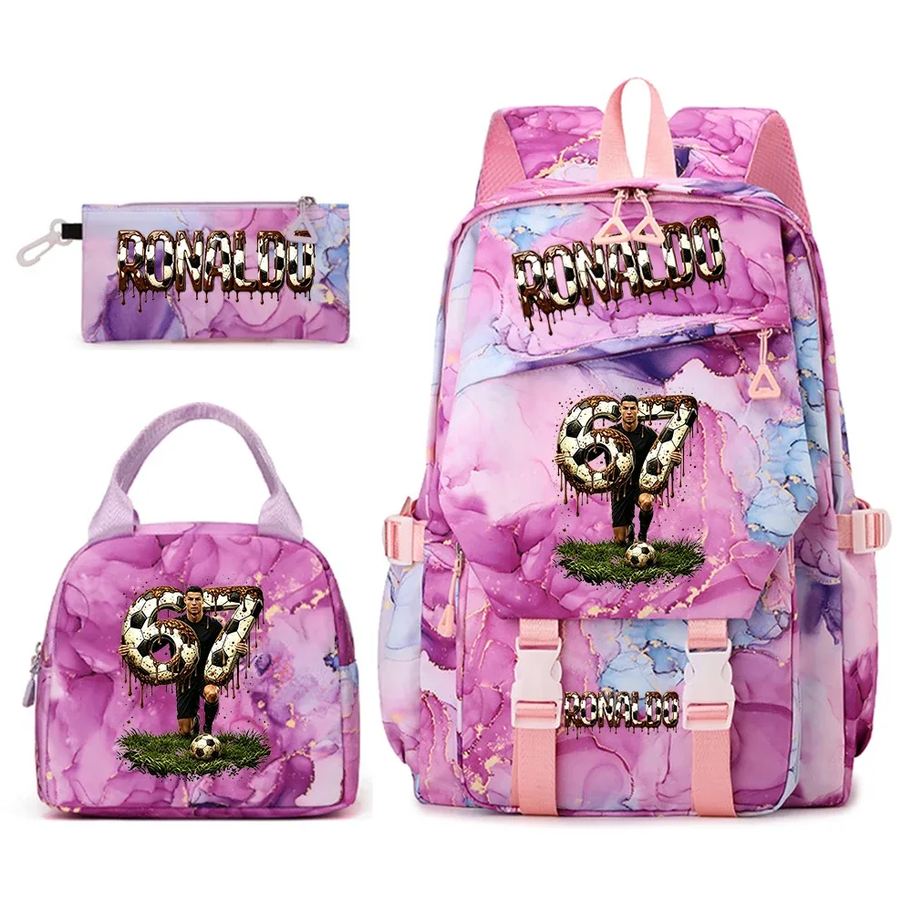 ensemble de sacs à dos pour étudiants avec imprimé cr7 ronaldo 67, avec sac à lunch et trousse à crayons, sac à dos de voyage pour adolescentes