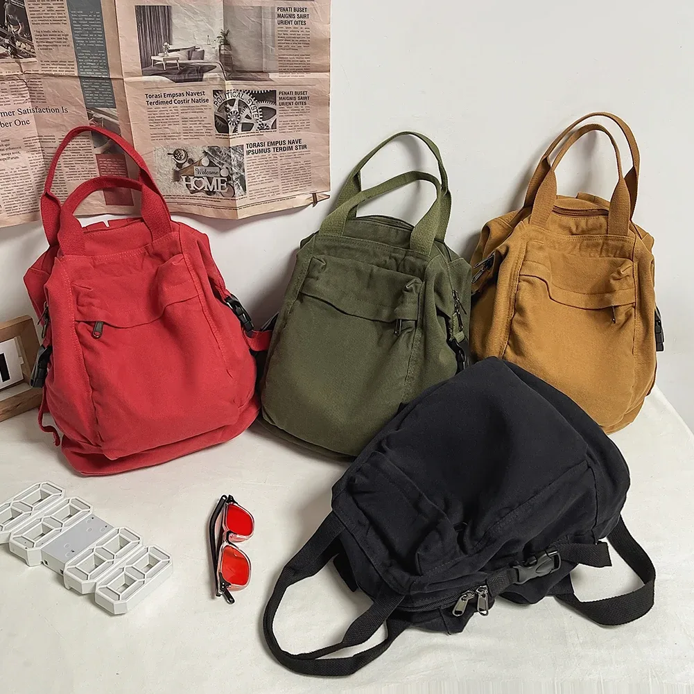 sac à dos en toile vintage décontracté, couleur unie, pour étudiants, esthétique hippie y2k, pour femmes et filles